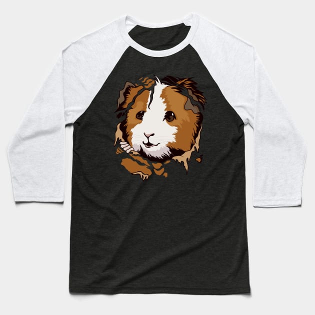 Guinea Pig Torn Clothes Ripped Ragged Cavy Baseball T-Shirt by TheTeeBee